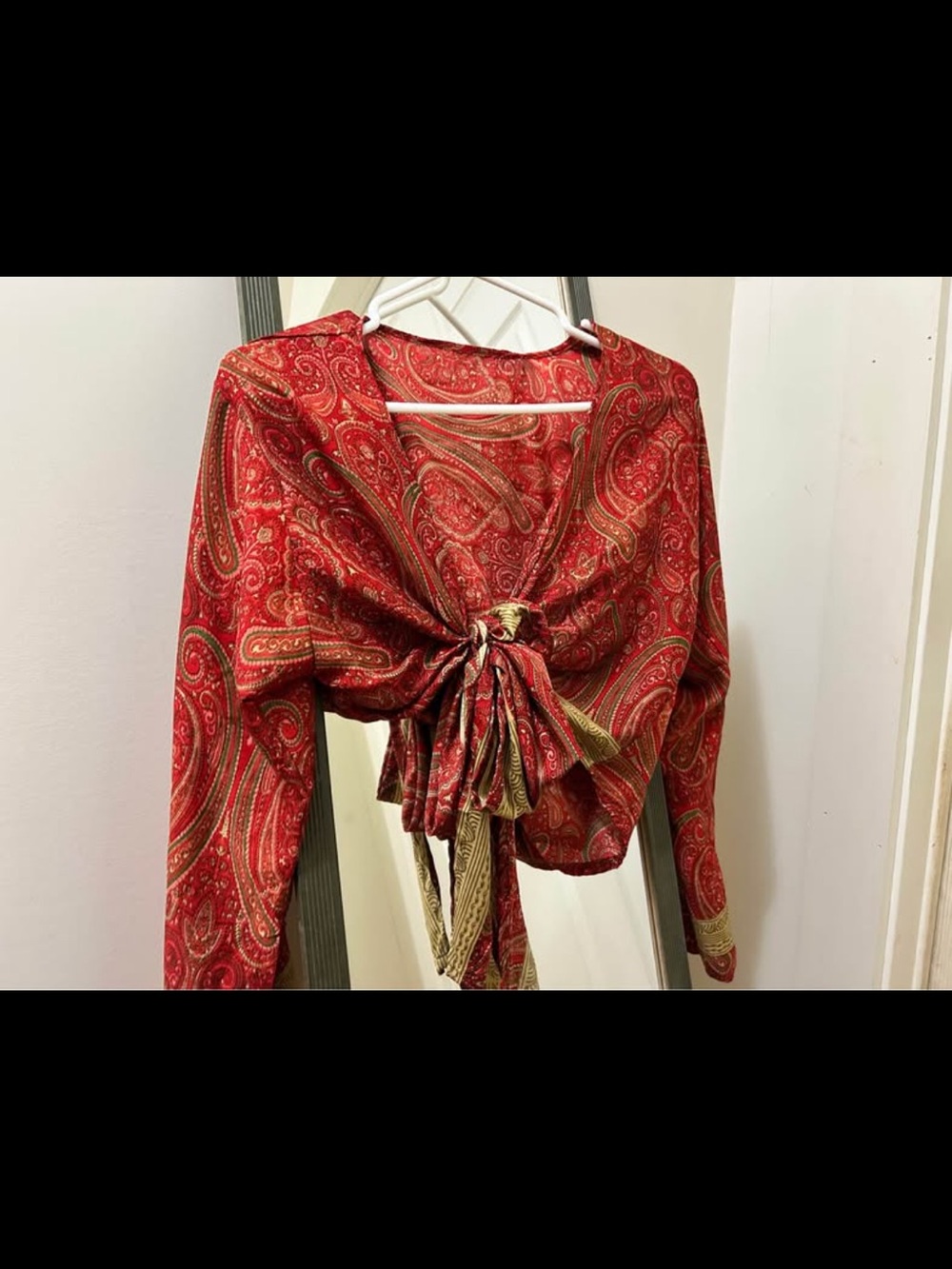 Boho Red Paisley Tie-Front Blouse